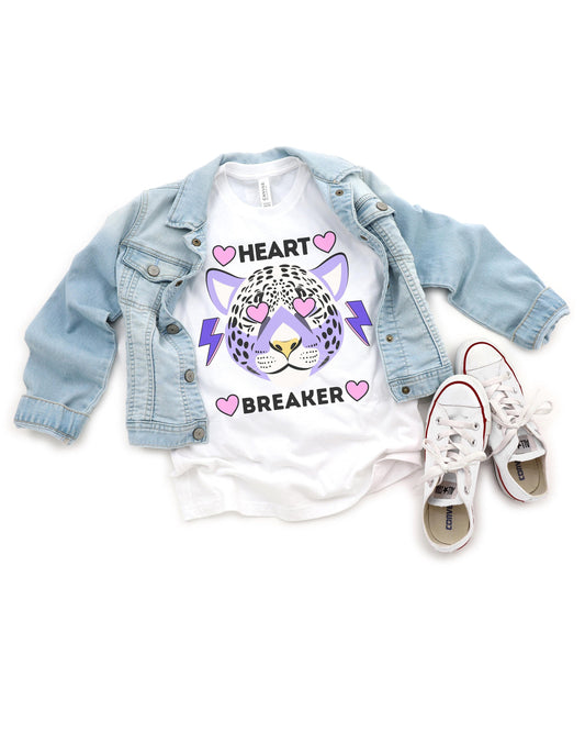 Valentines Day Retro Leopard Heart Breaker T-shirt for Kids