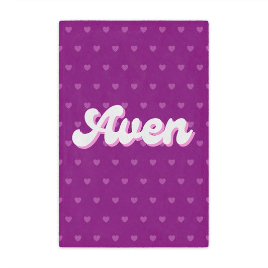 Personalized Pink and Purple Heart Name Blanket