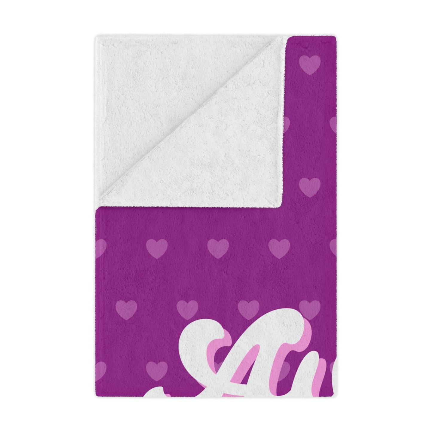 Personalized Pink and Purple Heart Name Blanket