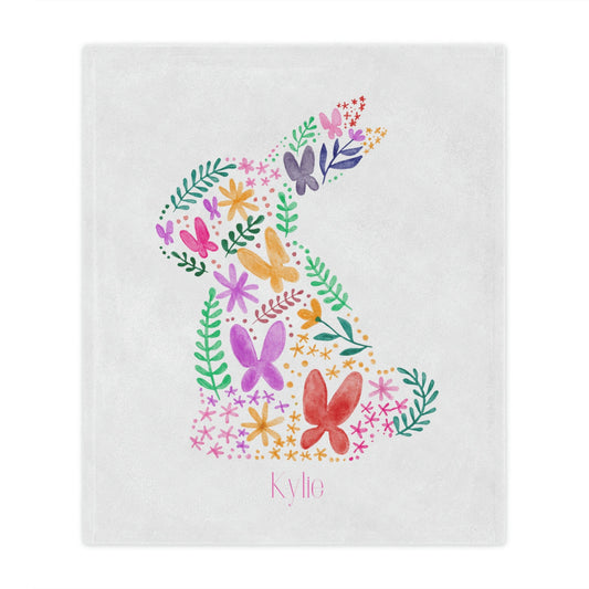 Personalized Spring Easter Bunny Minky Blanket