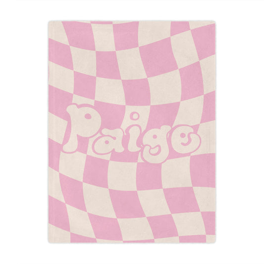 Personalized Pink Checkered Throw Blanket