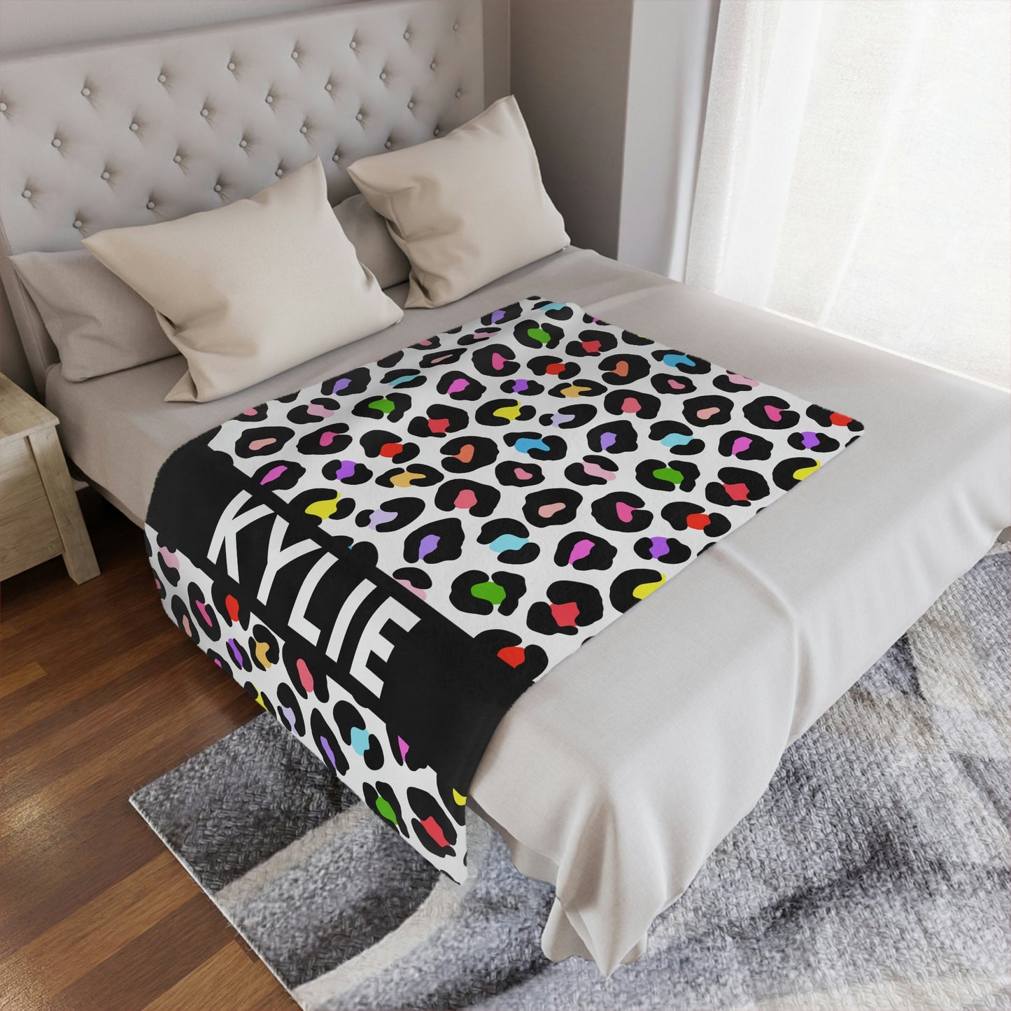 Personalized Rainbow Leopard Blanket