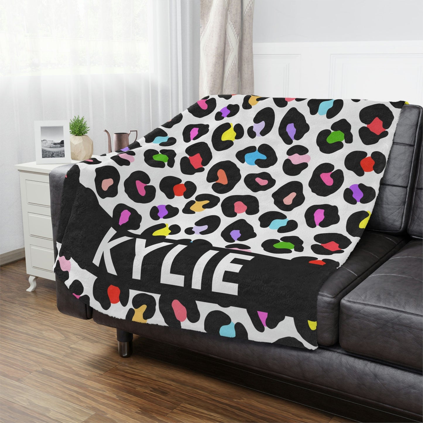 Personalized Rainbow Leopard Blanket