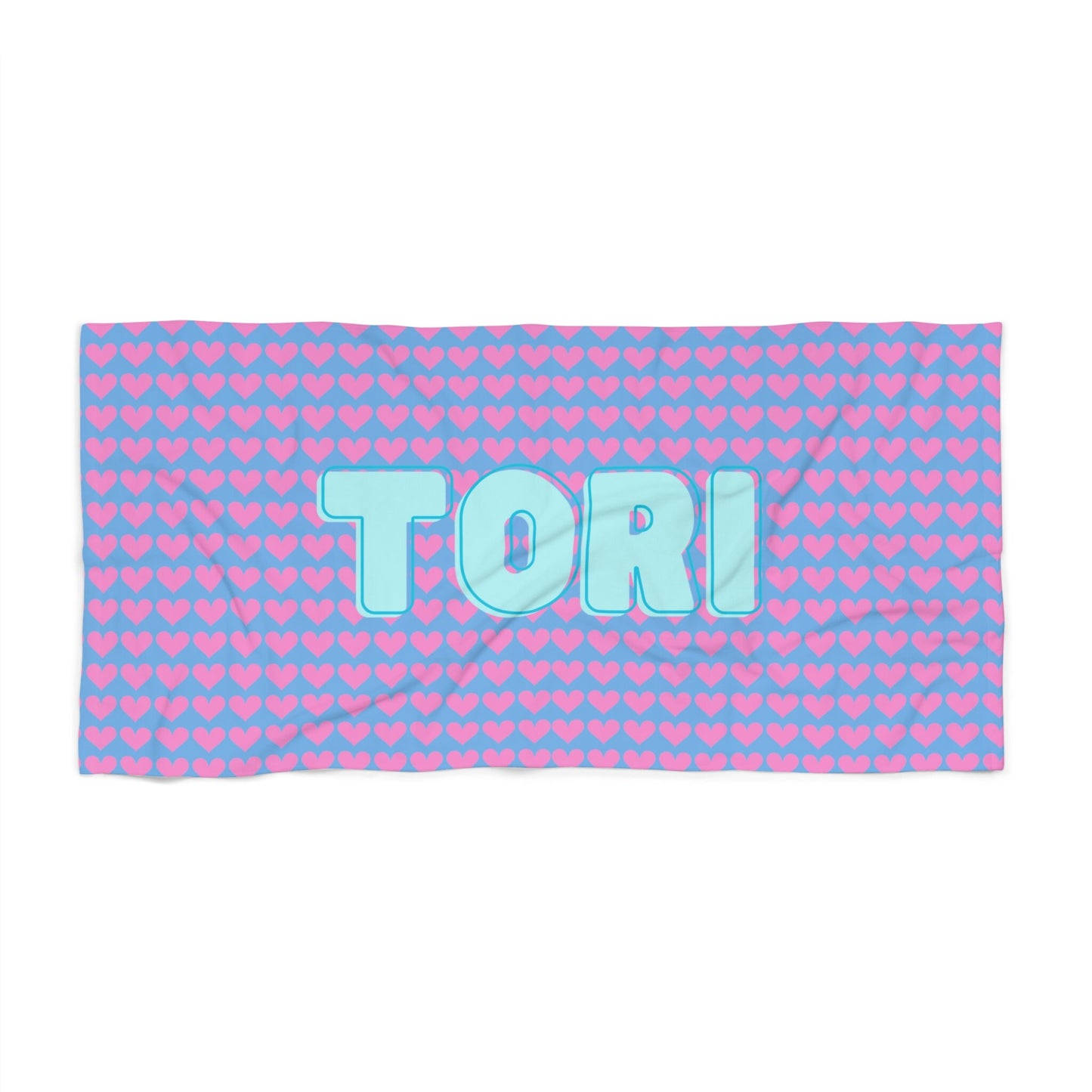 Personalized Pink and Blue Hearts Beach Towel