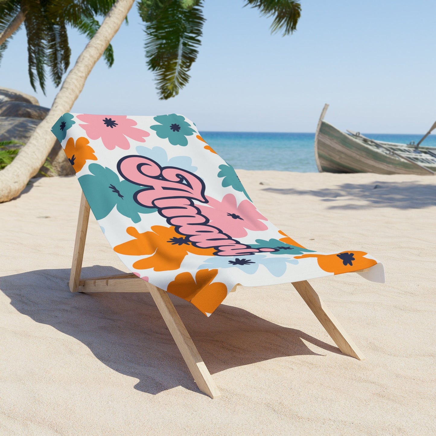 Personalized Preppy Flower Beach Towel