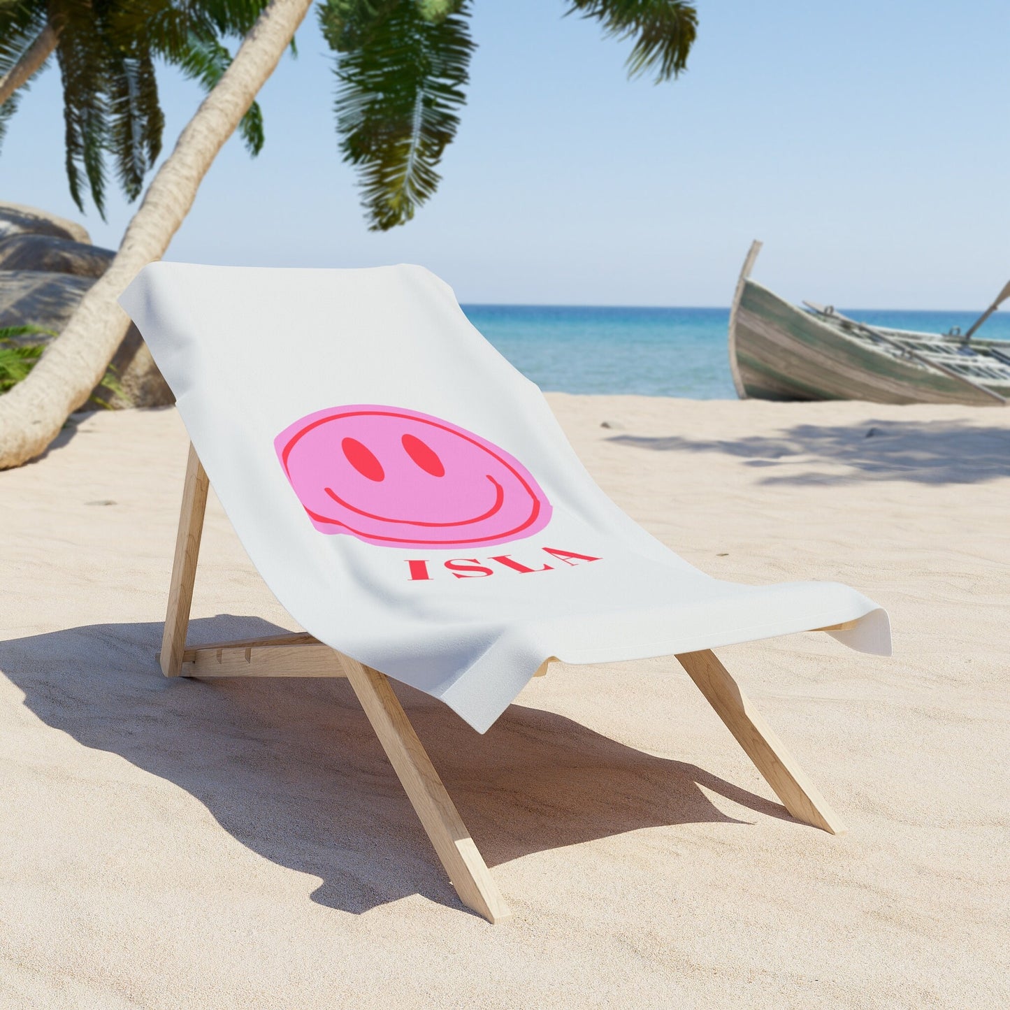 Personalized Smiley Face Preppy Beach Towel