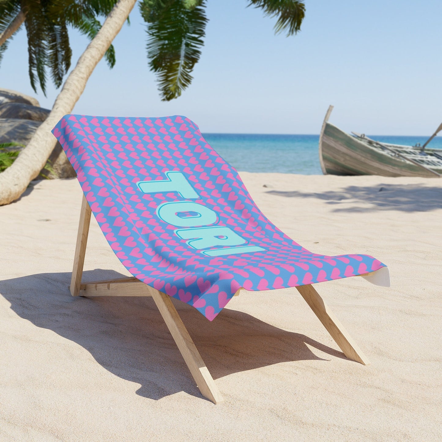 Personalized Pink and Blue Hearts Beach Towel