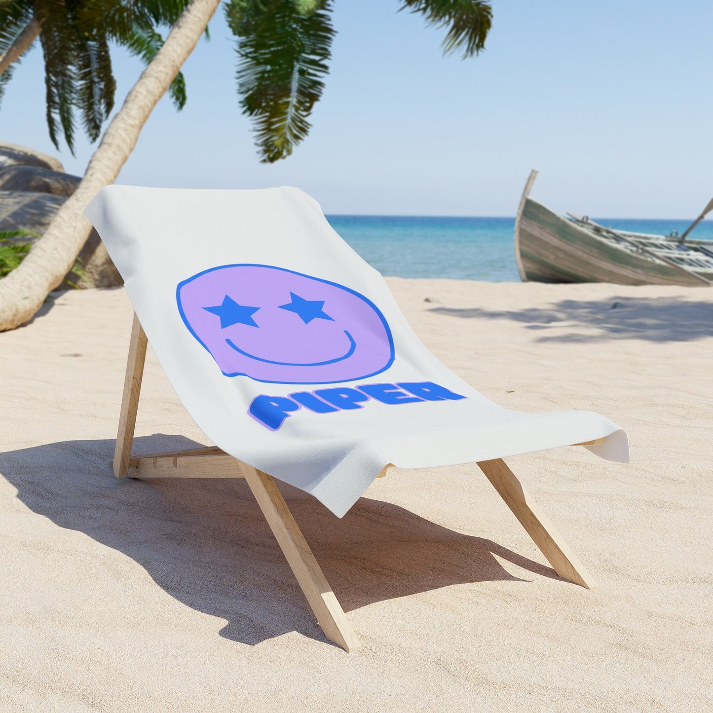 Personalized Preppy Smiley Face Beach Towel