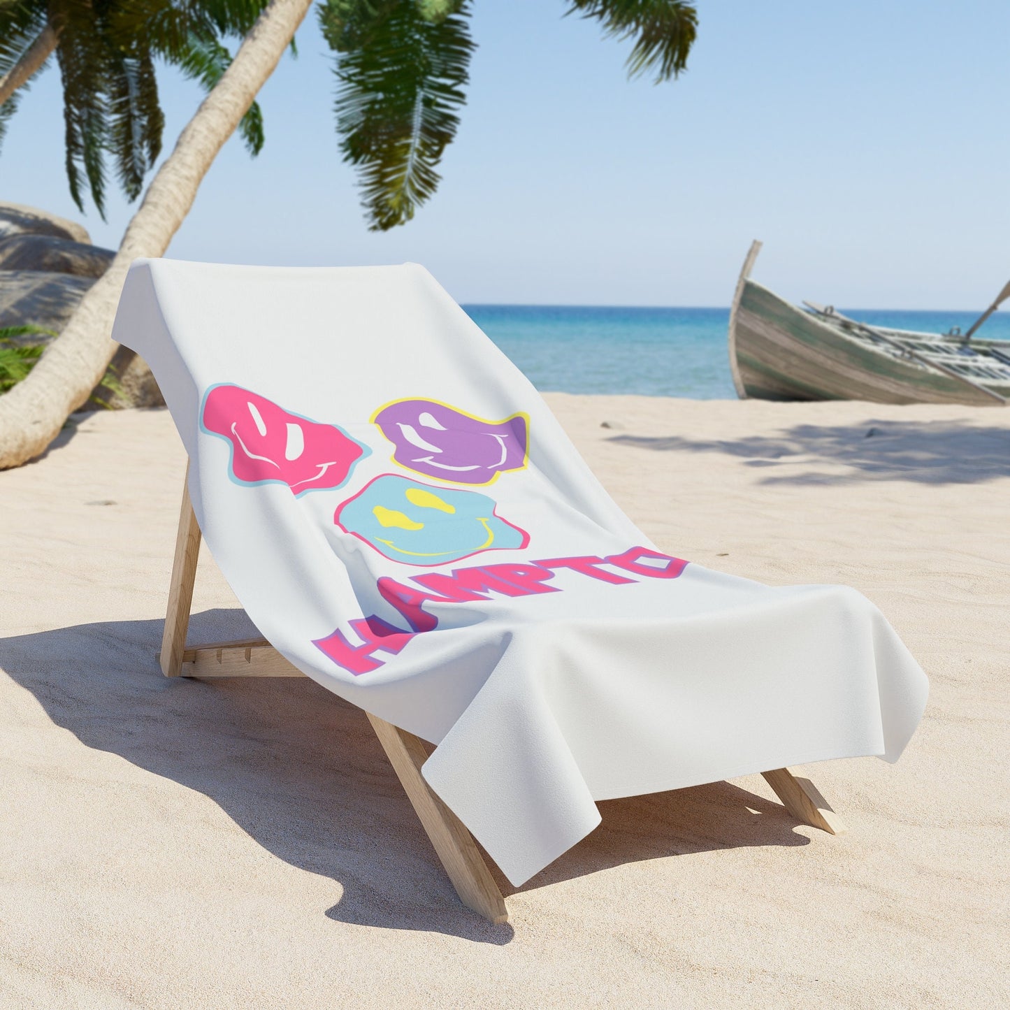 Personalized Preppy Smiley Face Beach Towel