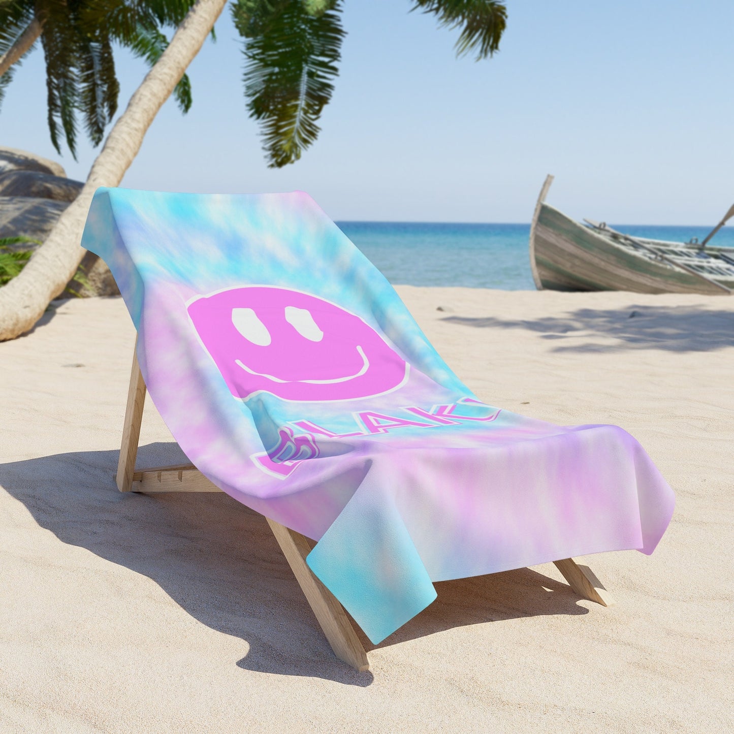 Personalized Tie Dye Smiley Face Beach Towel