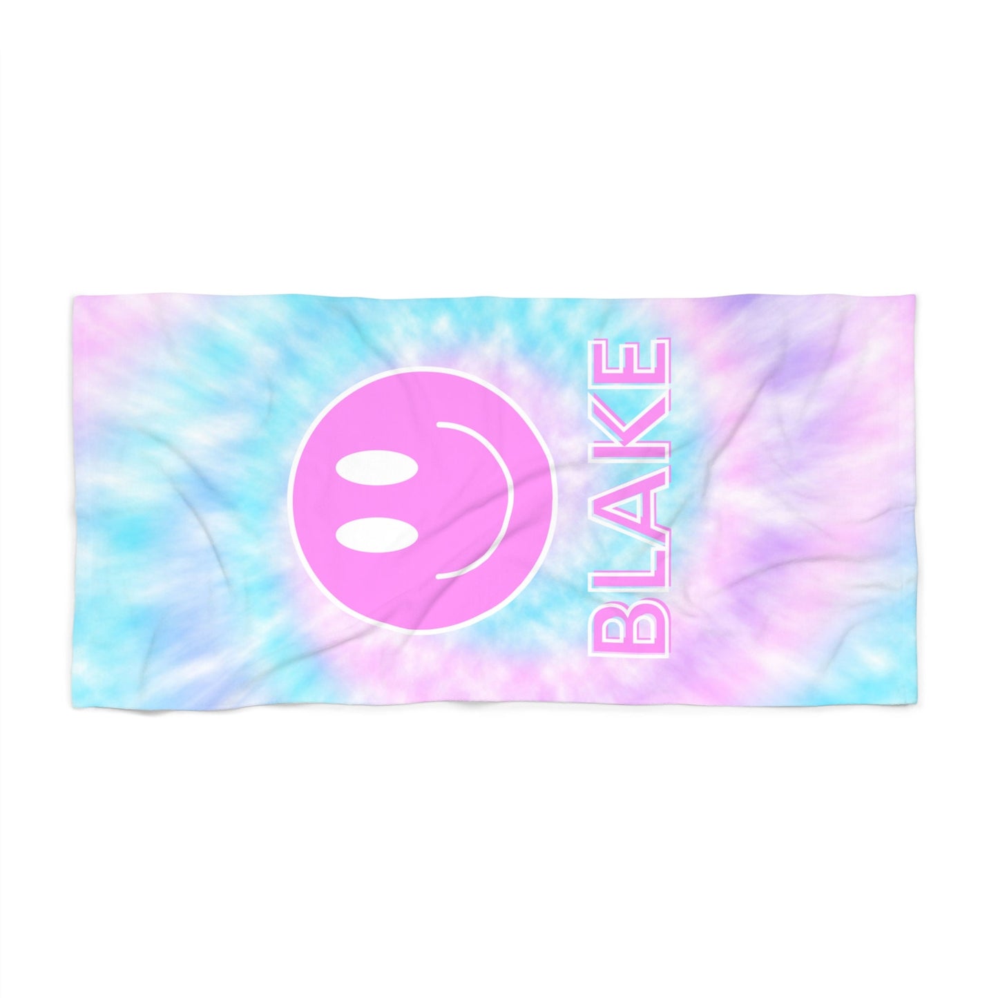 Personalized Tie Dye Smiley Face Beach Towel