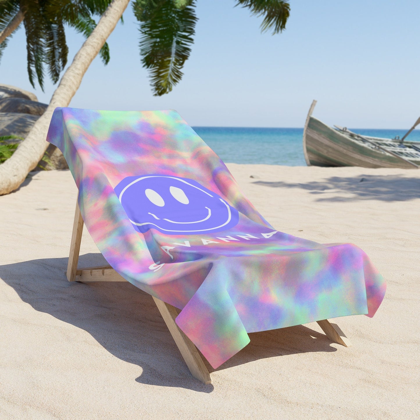 Personalized Preppy Tie Dye Beach Towel