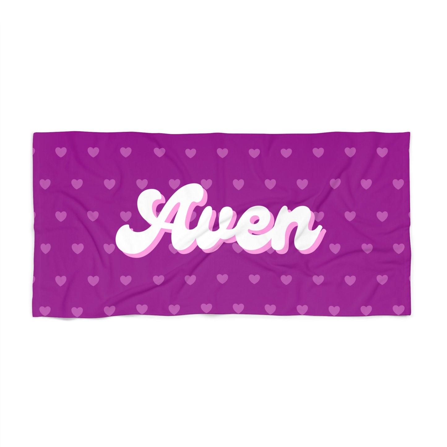 Personalized Purple and Pink Hearts Beach Towel