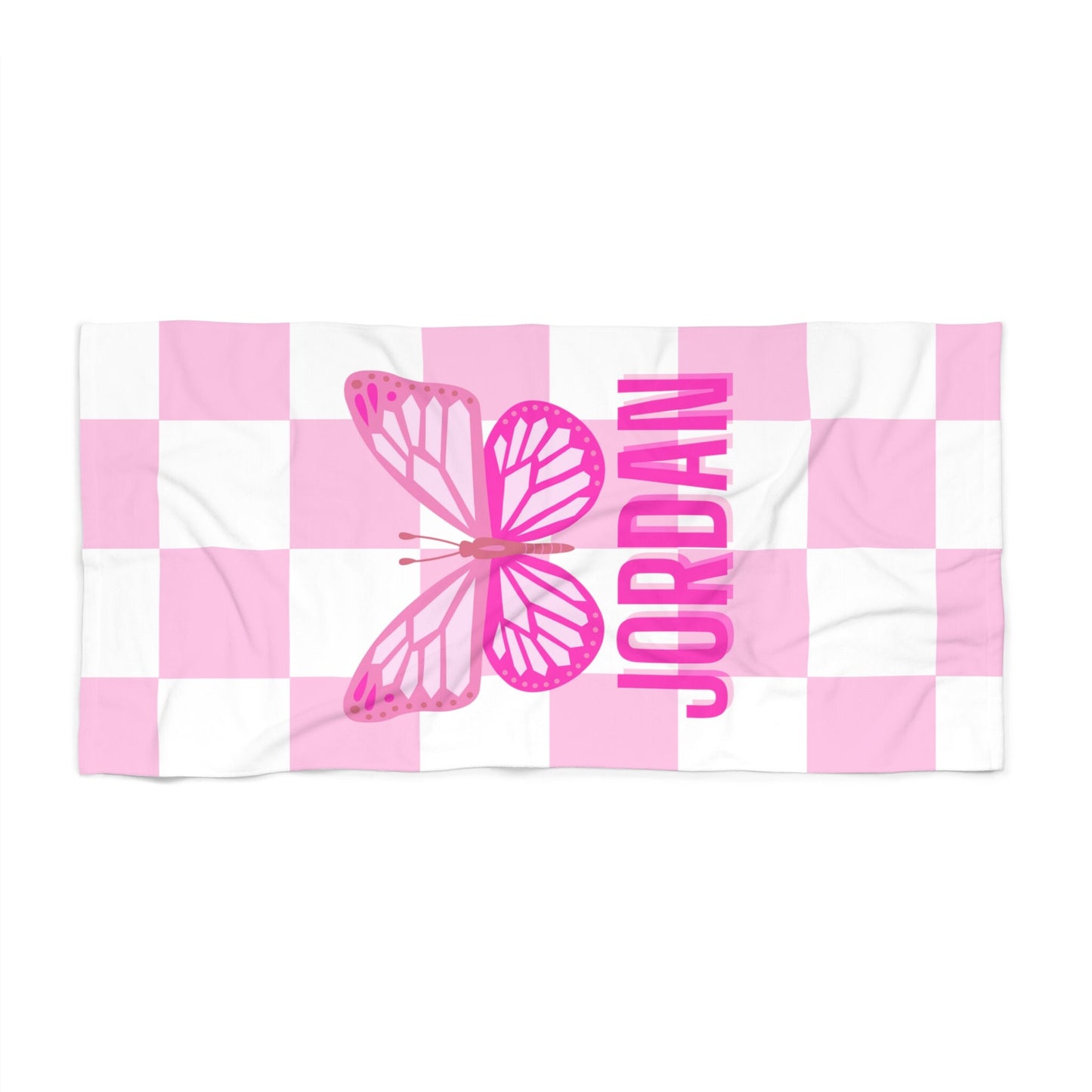 Personalized Pink Butterfly Beach Towel