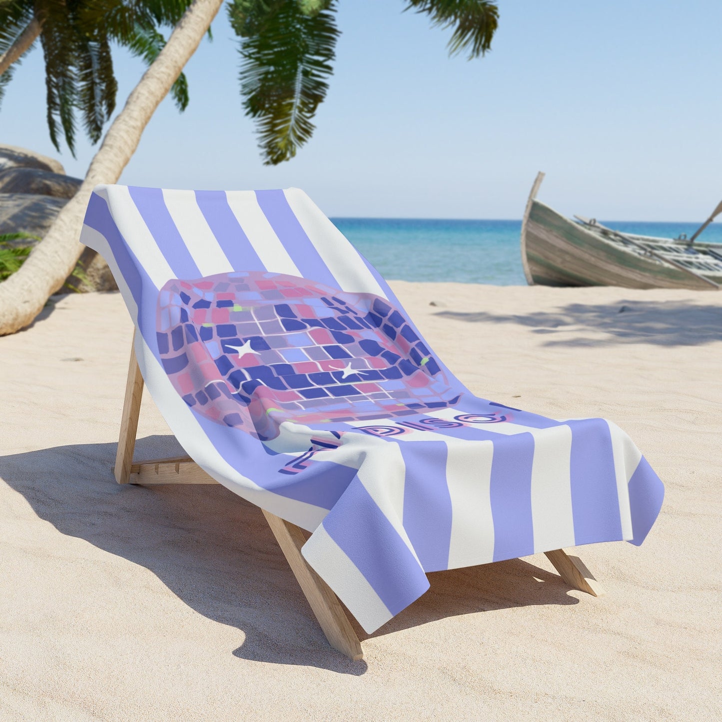 Personalized Purple Striped Disco Ball Beach Towel