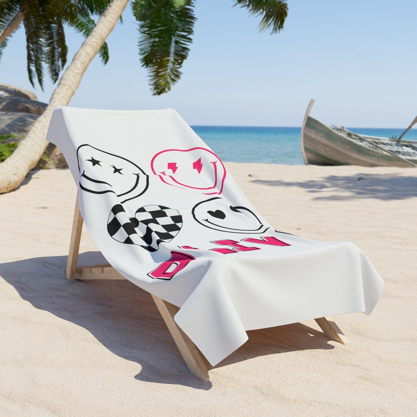 Personalized Smiley Face Preppy Beach Towel