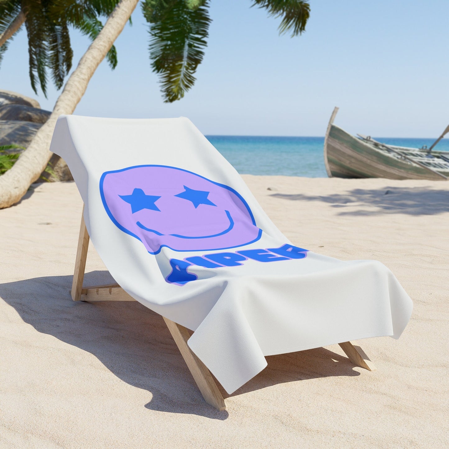 Personalized Preppy Smiley Face Beach Towel