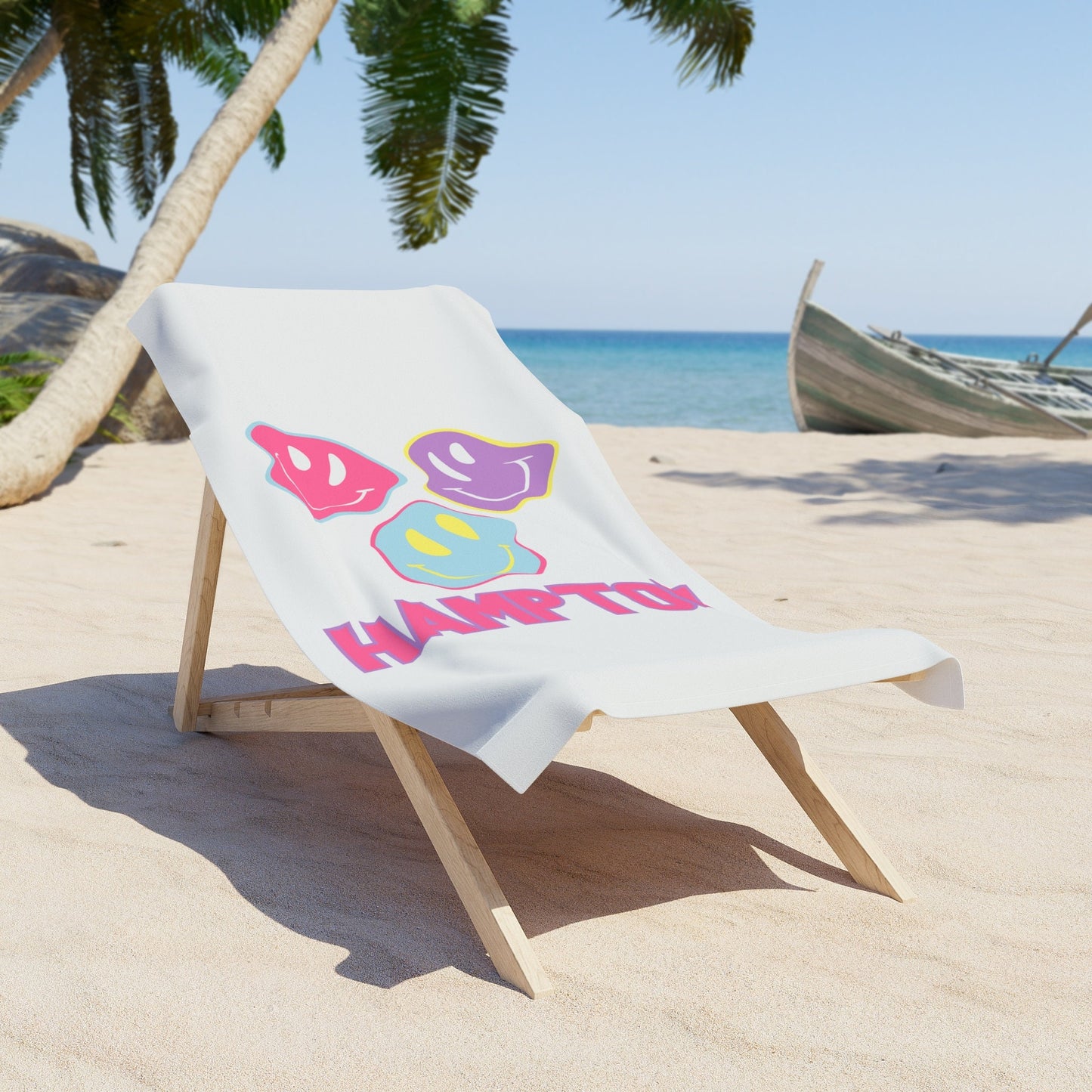 Personalized Preppy Smiley Face Beach Towel