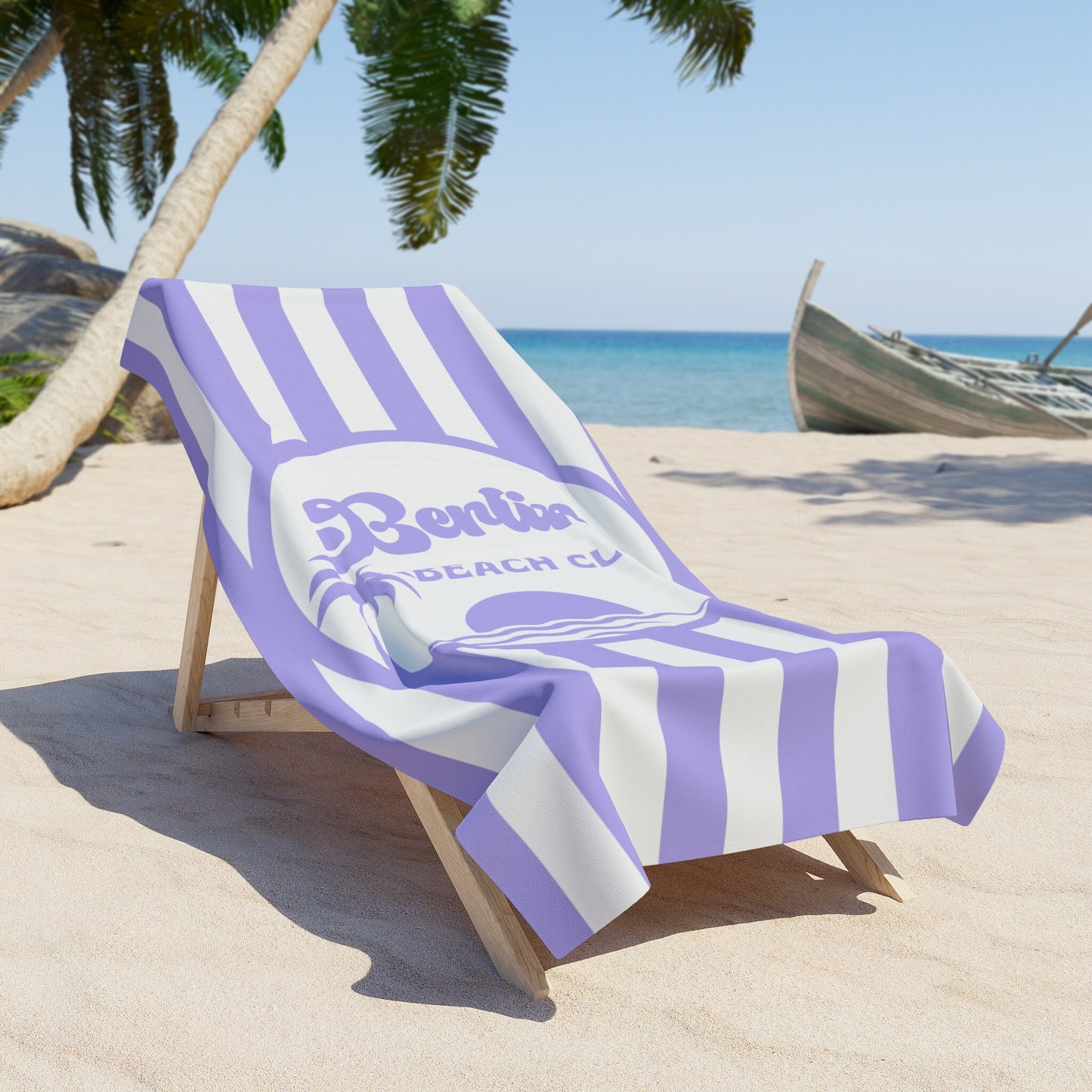 Personalized Purple and White Stripe Beach Towel