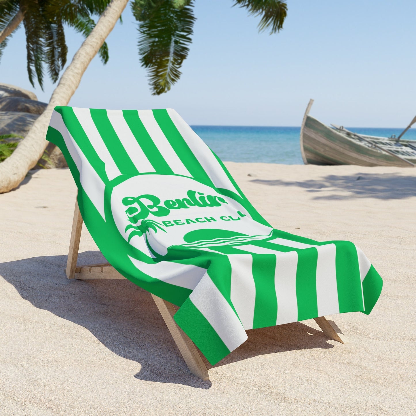 Personalized Green and White Striped Beach Towel