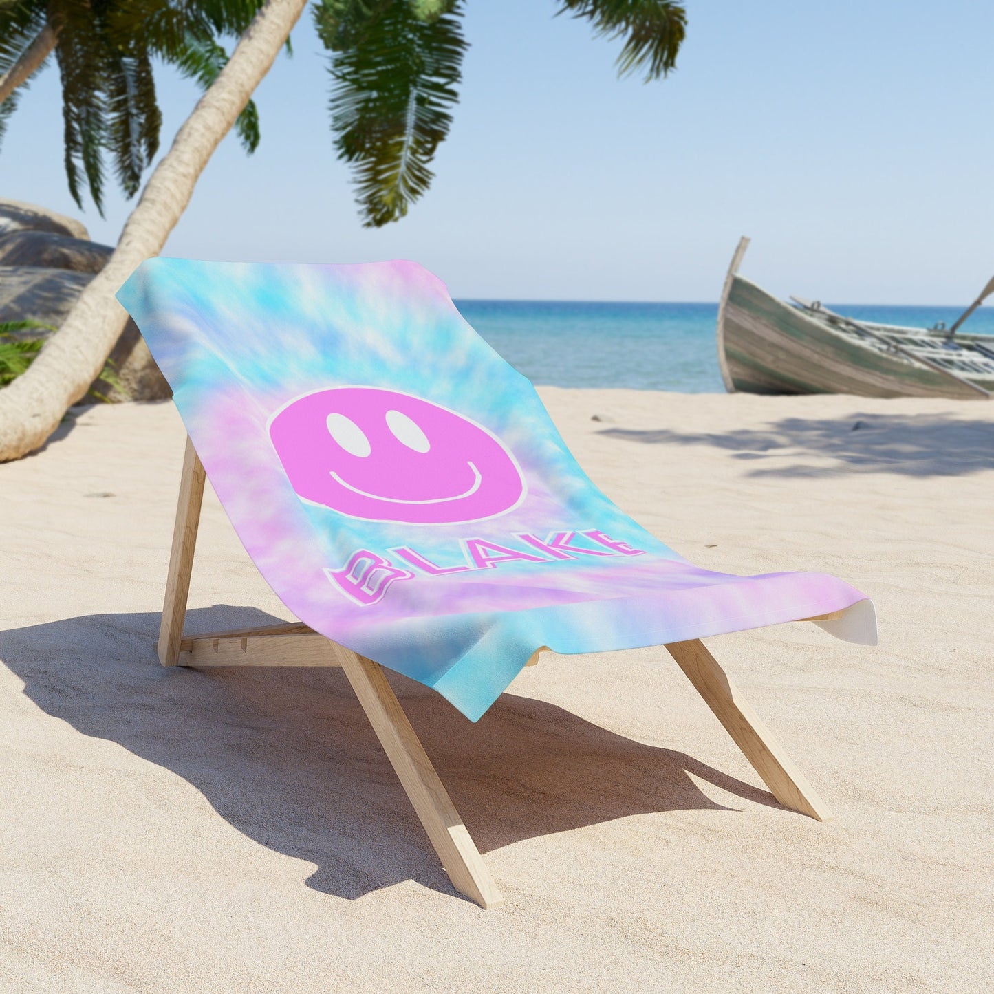 Personalized Tie Dye Smiley Face Beach Towel