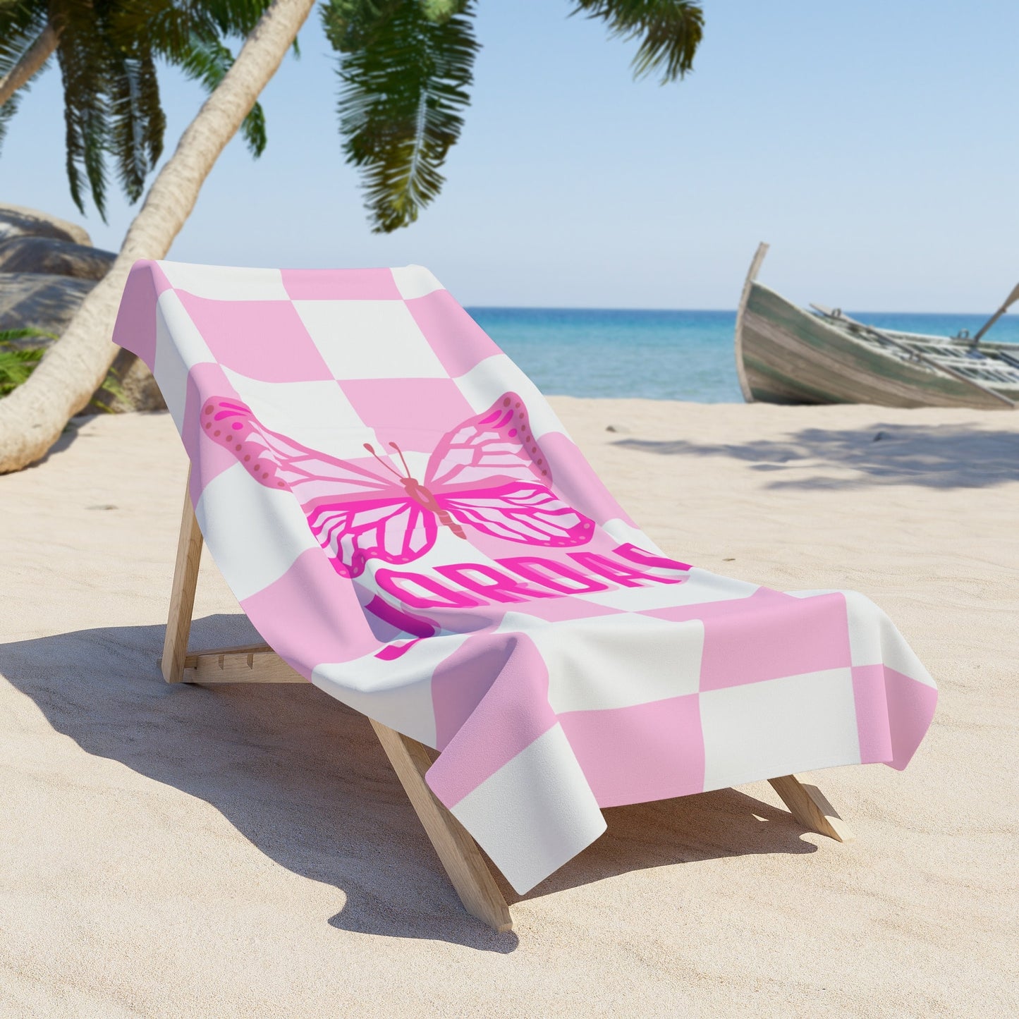 Personalized Pink Butterfly Beach Towel