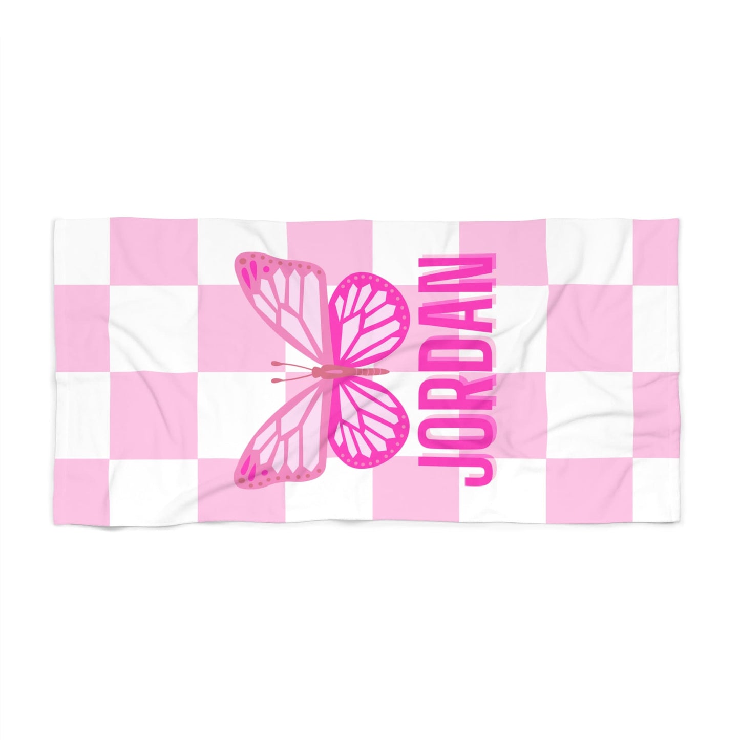 Personalized Pink Butterfly Beach Towel