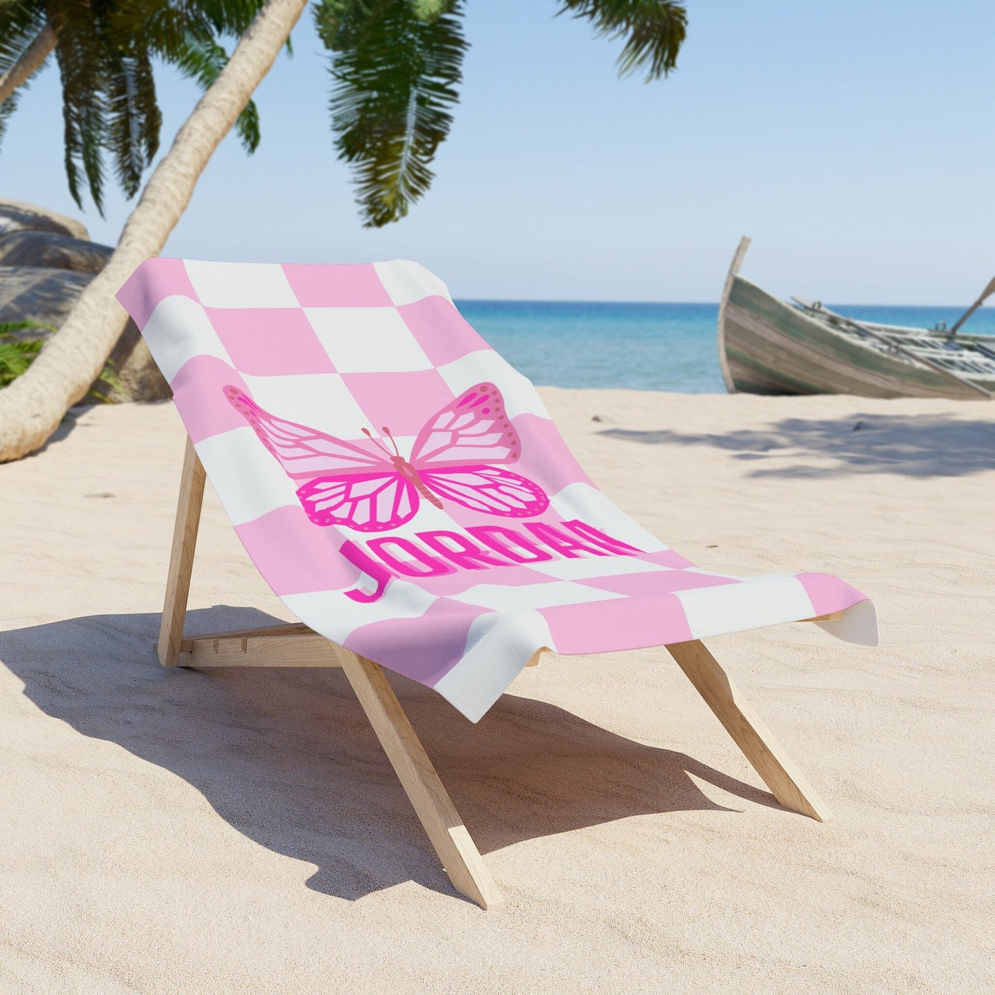 Personalized Pink Butterfly Beach Towel