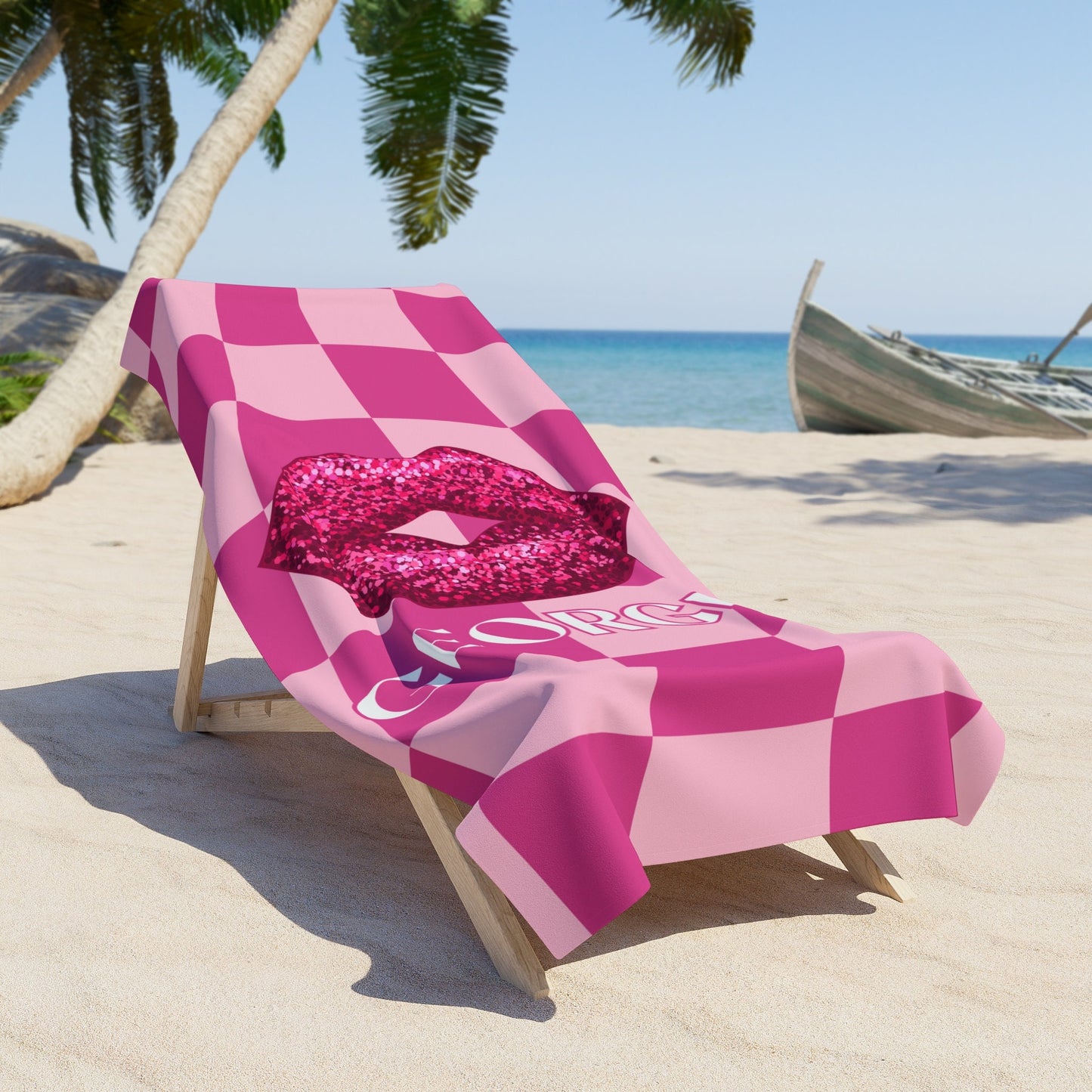 Personalized Pink Checkered Beach Towel