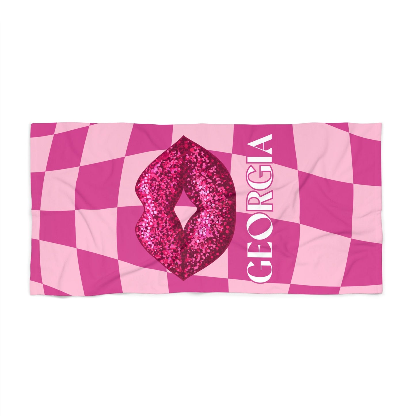 Personalized Pink Checkered Beach Towel