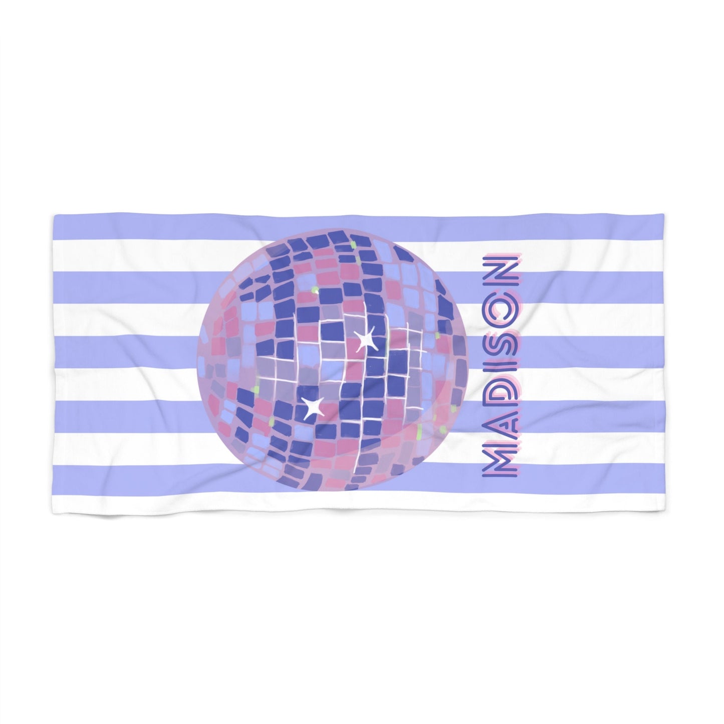 Personalized Purple Striped Disco Ball Beach Towel