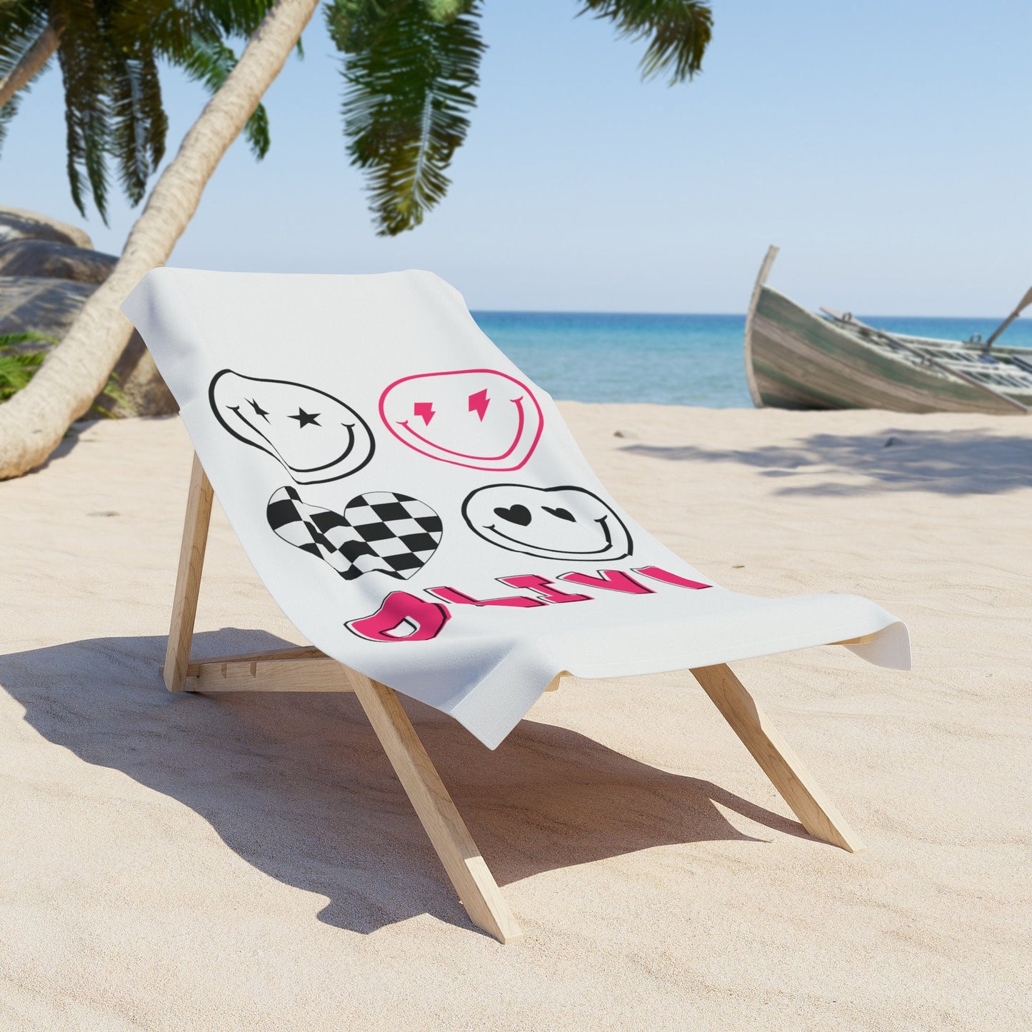 Personalized Smiley Face Preppy Beach Towel