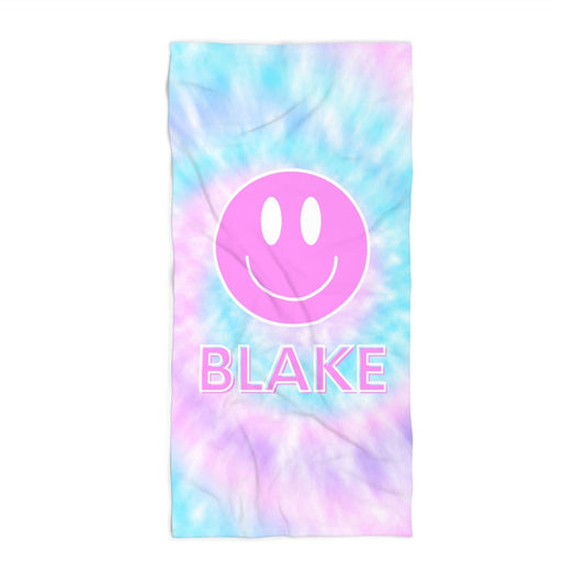 Personalized Tie Dye Smiley Face Beach Towel