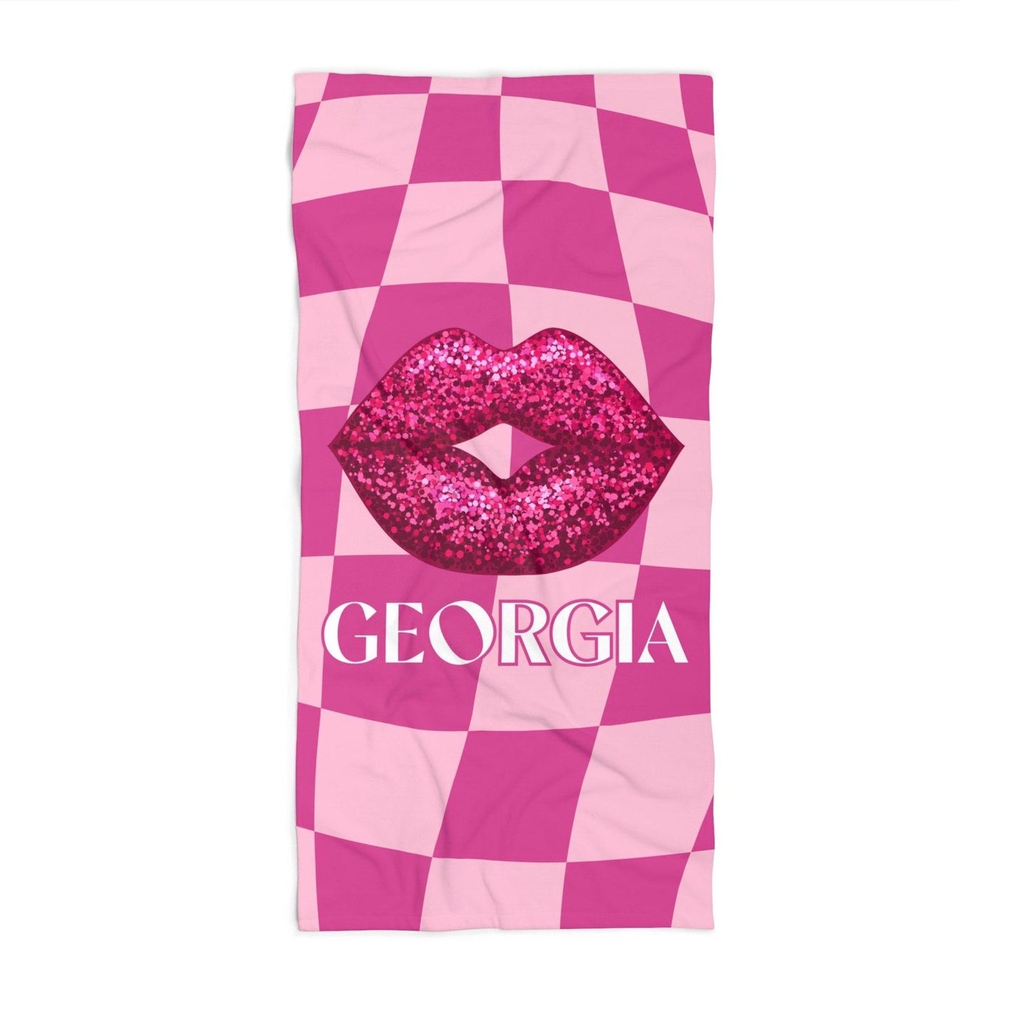 Personalized Pink Checkered Beach Towel