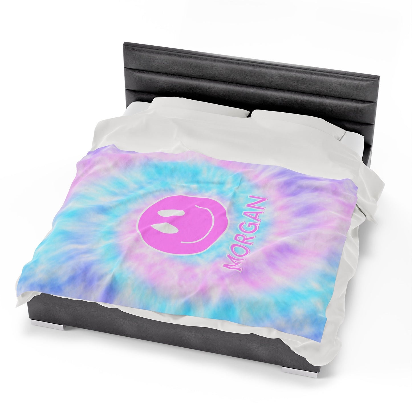 Personalized Tie Dye Smiley Face Blanket