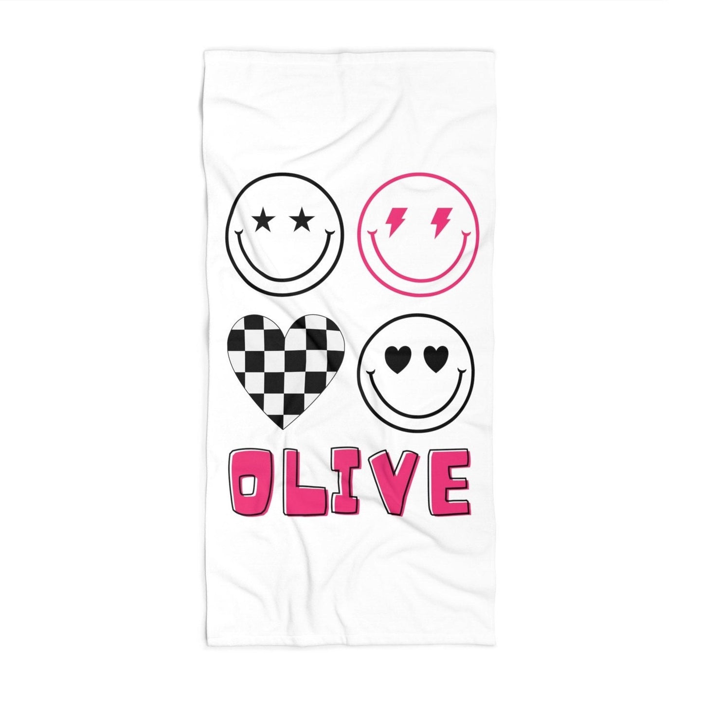 Personalized Smiley Face Preppy Beach Towel