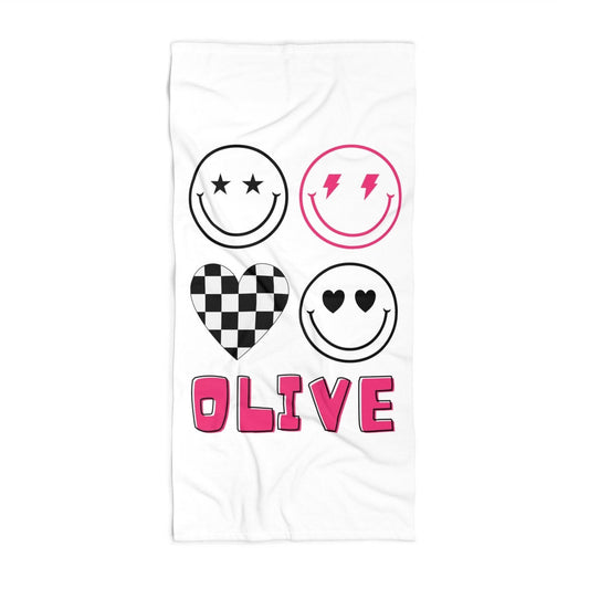 Personalized Smiley Face Preppy Beach Towel