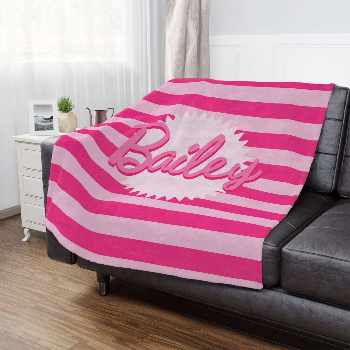 Personalized Pink Striped Name Blanket