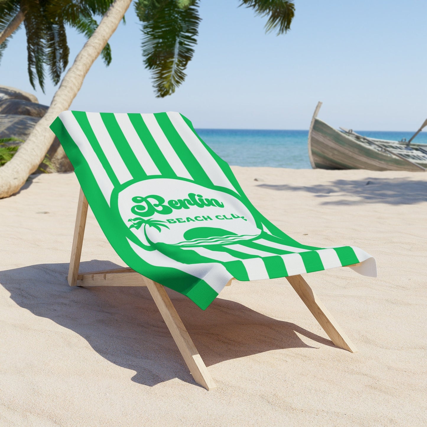 Personalized Green and White Striped Beach Towel