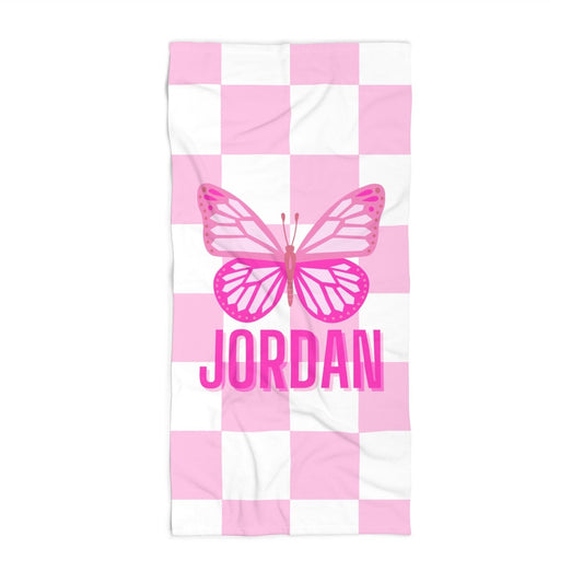 Personalized Pink Butterfly Beach Towel