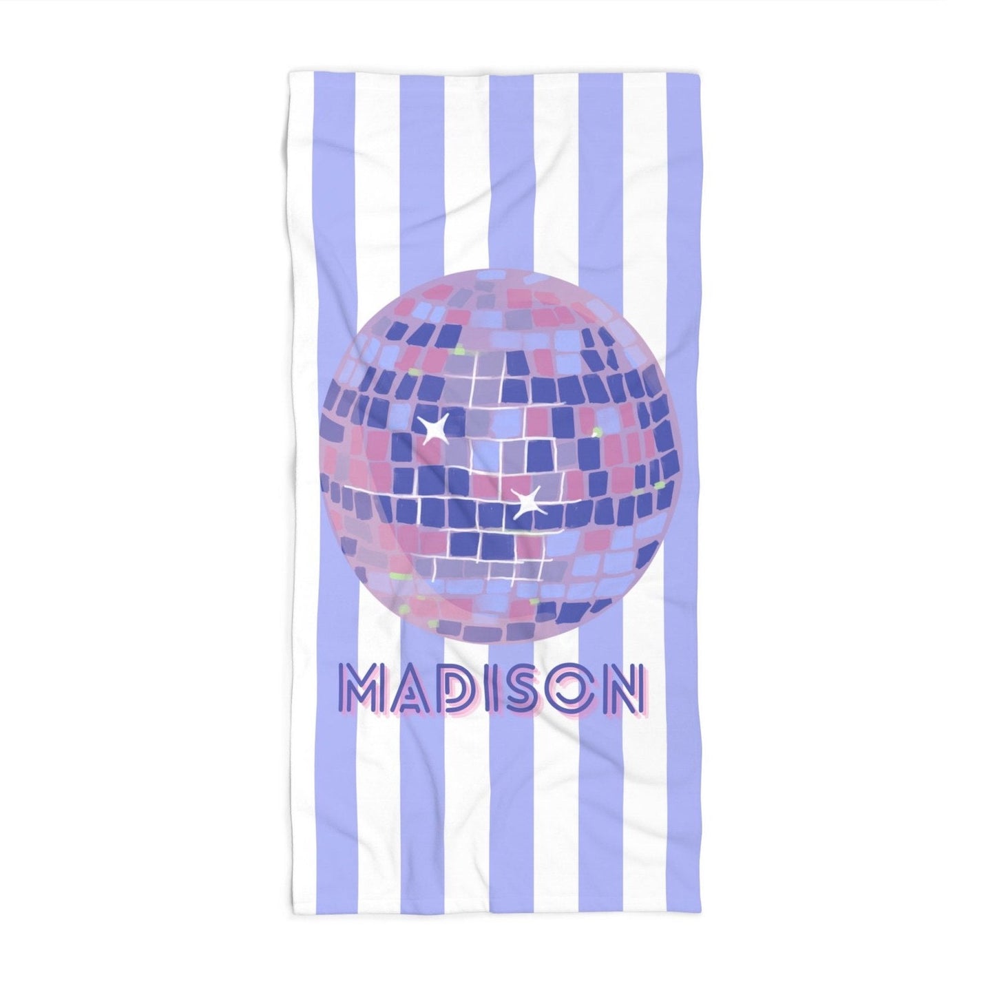 Personalized Purple Striped Disco Ball Beach Towel