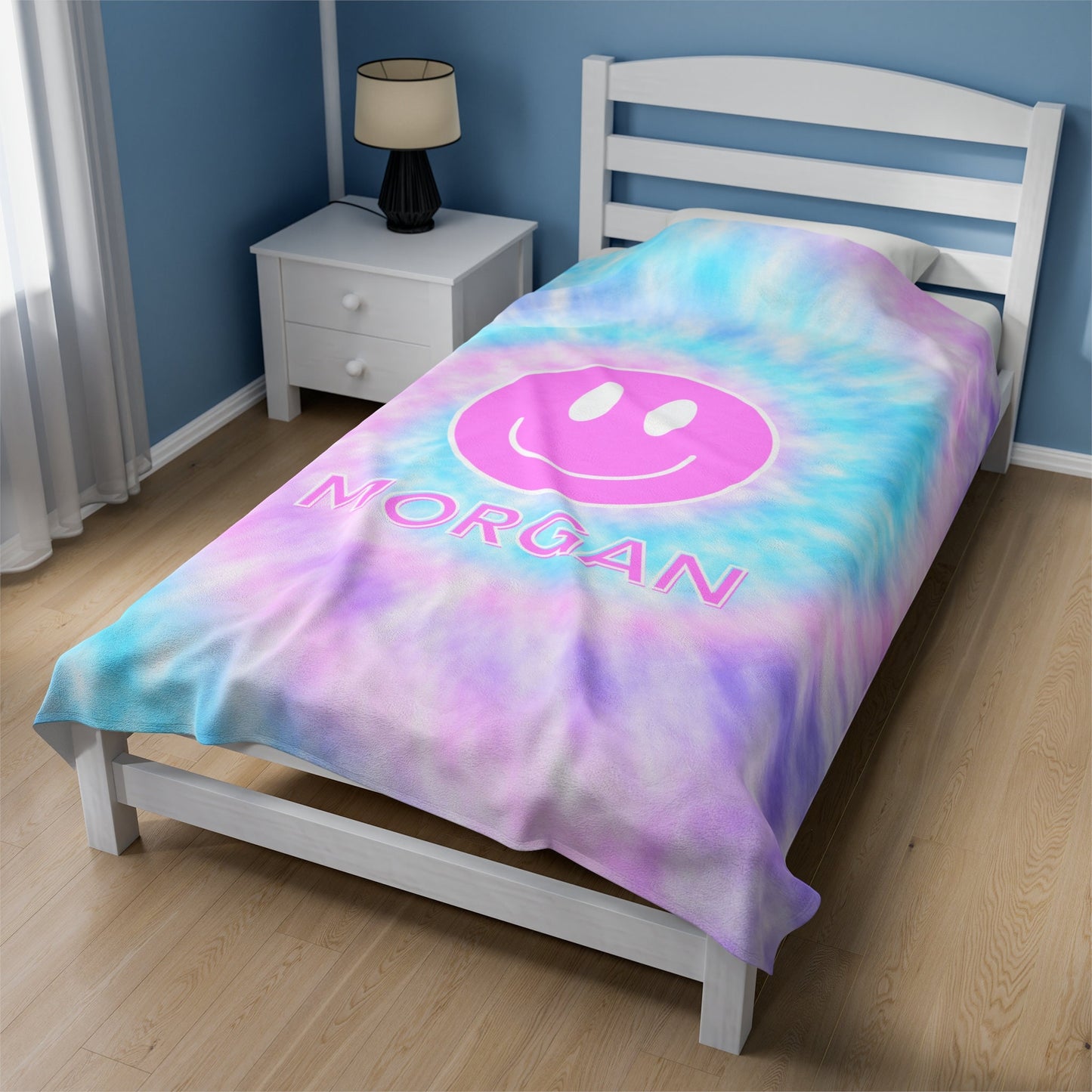 Personalized Tie Dye Smiley Face Blanket