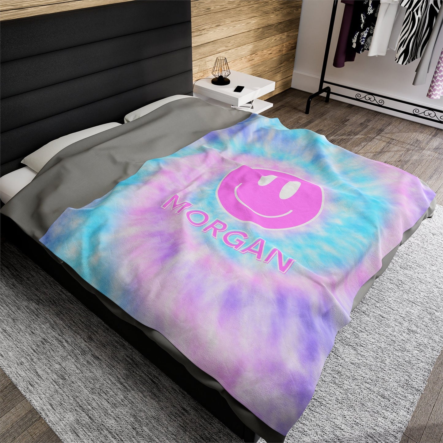 Personalized Tie Dye Smiley Face Blanket