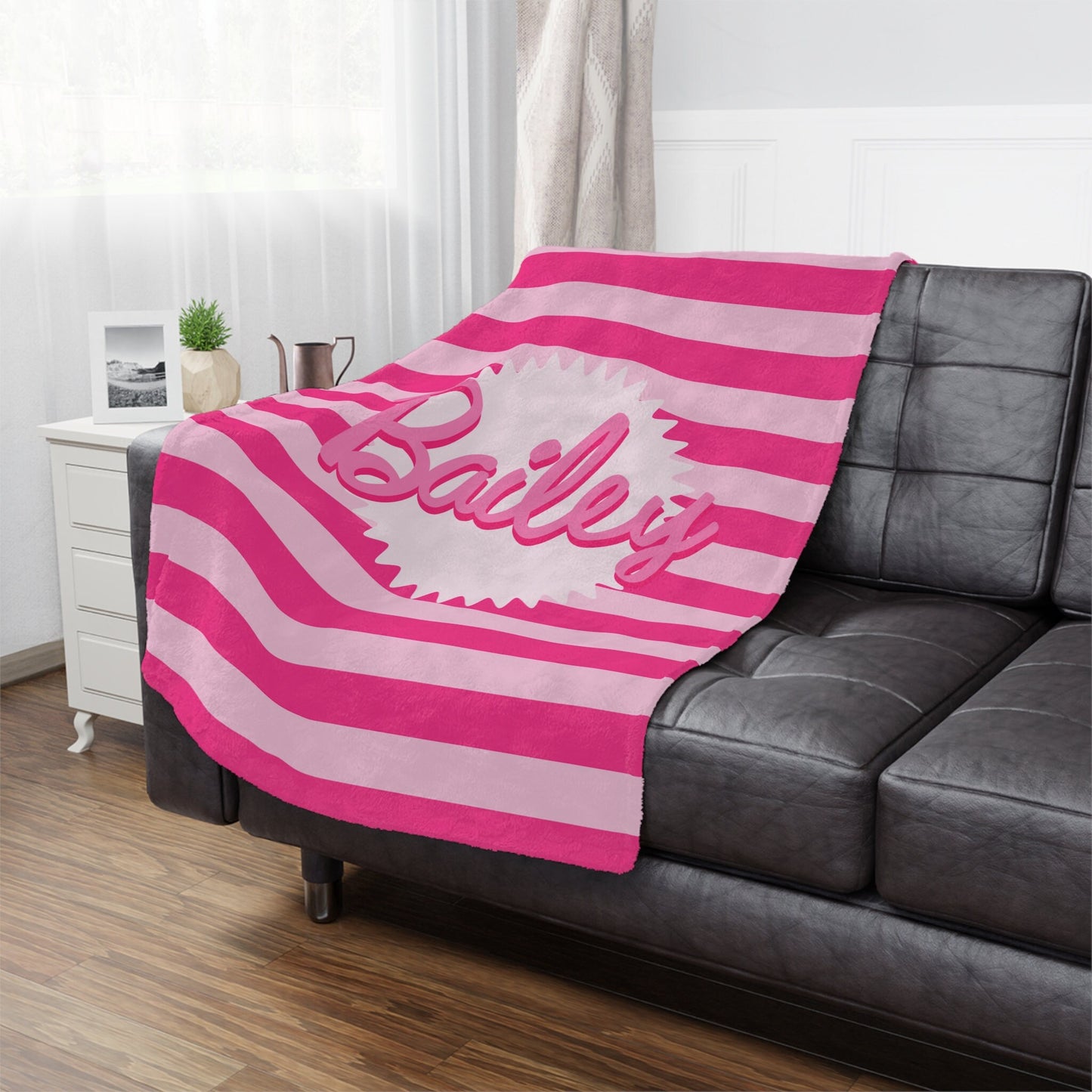 Personalized Pink Striped Name Blanket