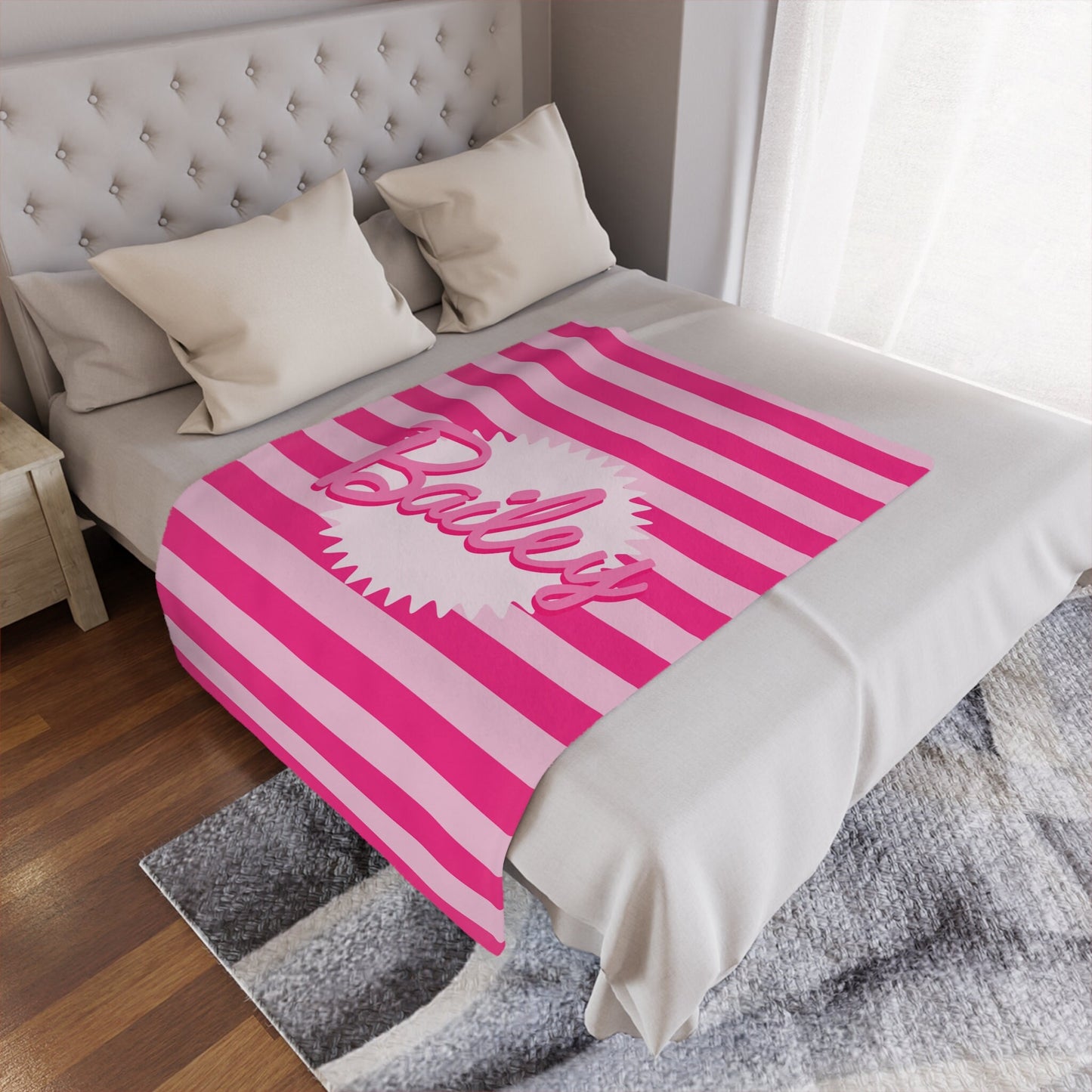 Personalized Pink Striped Name Blanket