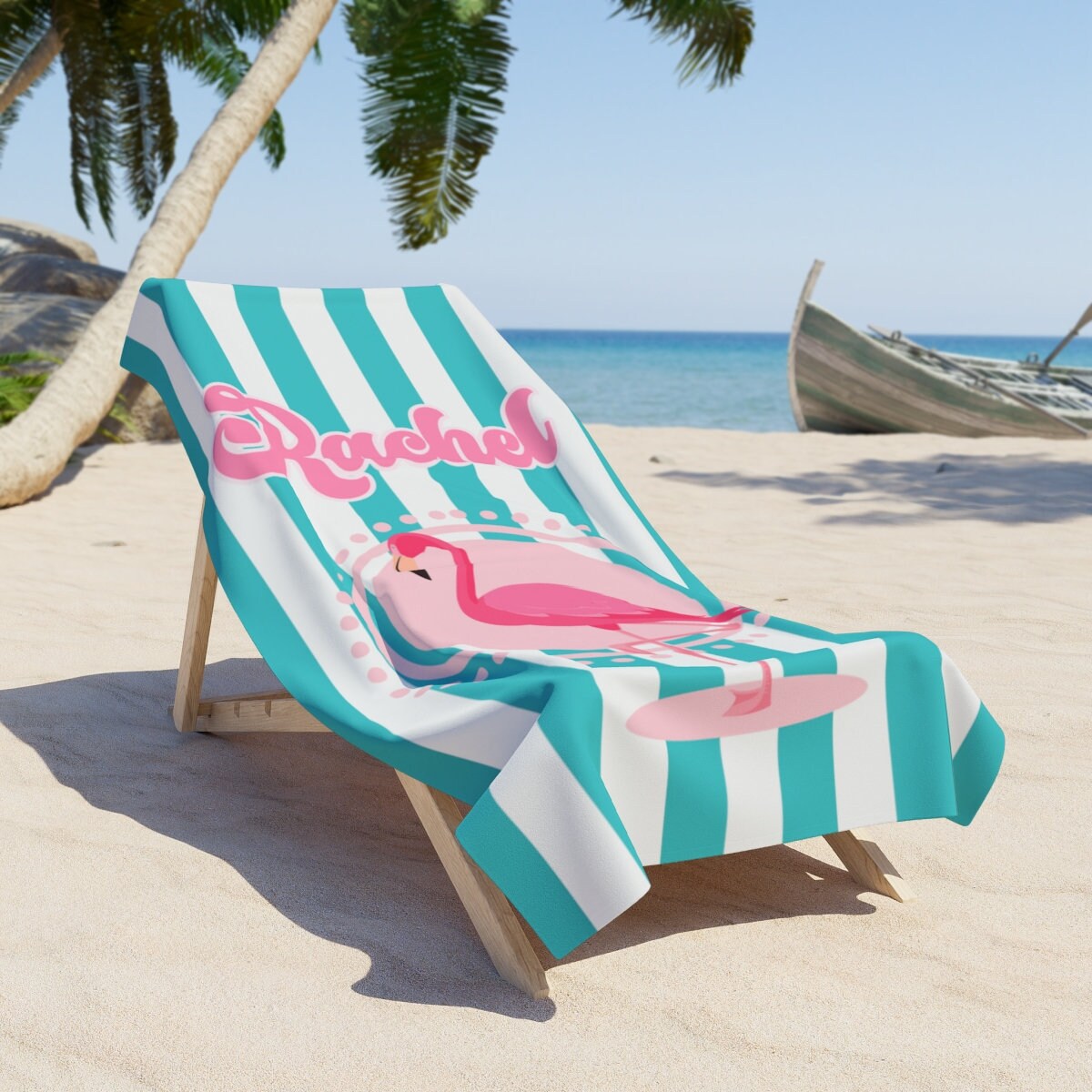 Personalized Flamingo Beach Towel