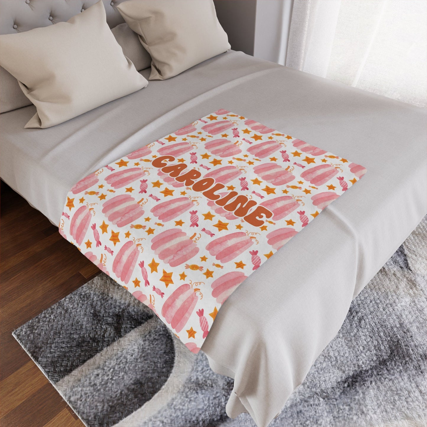 Personalized Halloween Pink Pumpkin Blanket