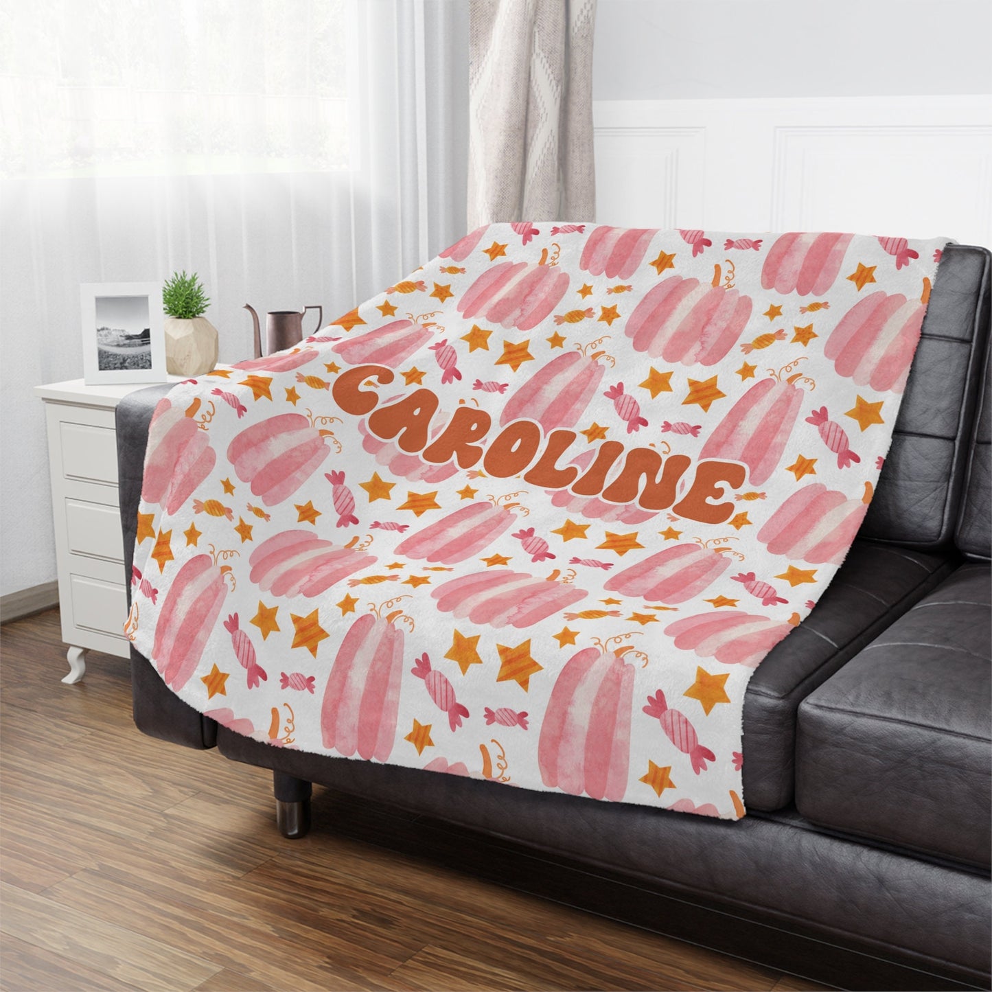 Personalized Halloween Pink Pumpkin Blanket