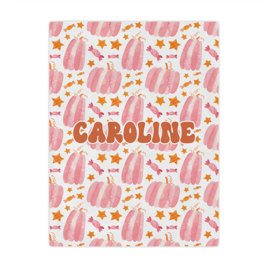 Personalized Halloween Pink Pumpkin Blanket