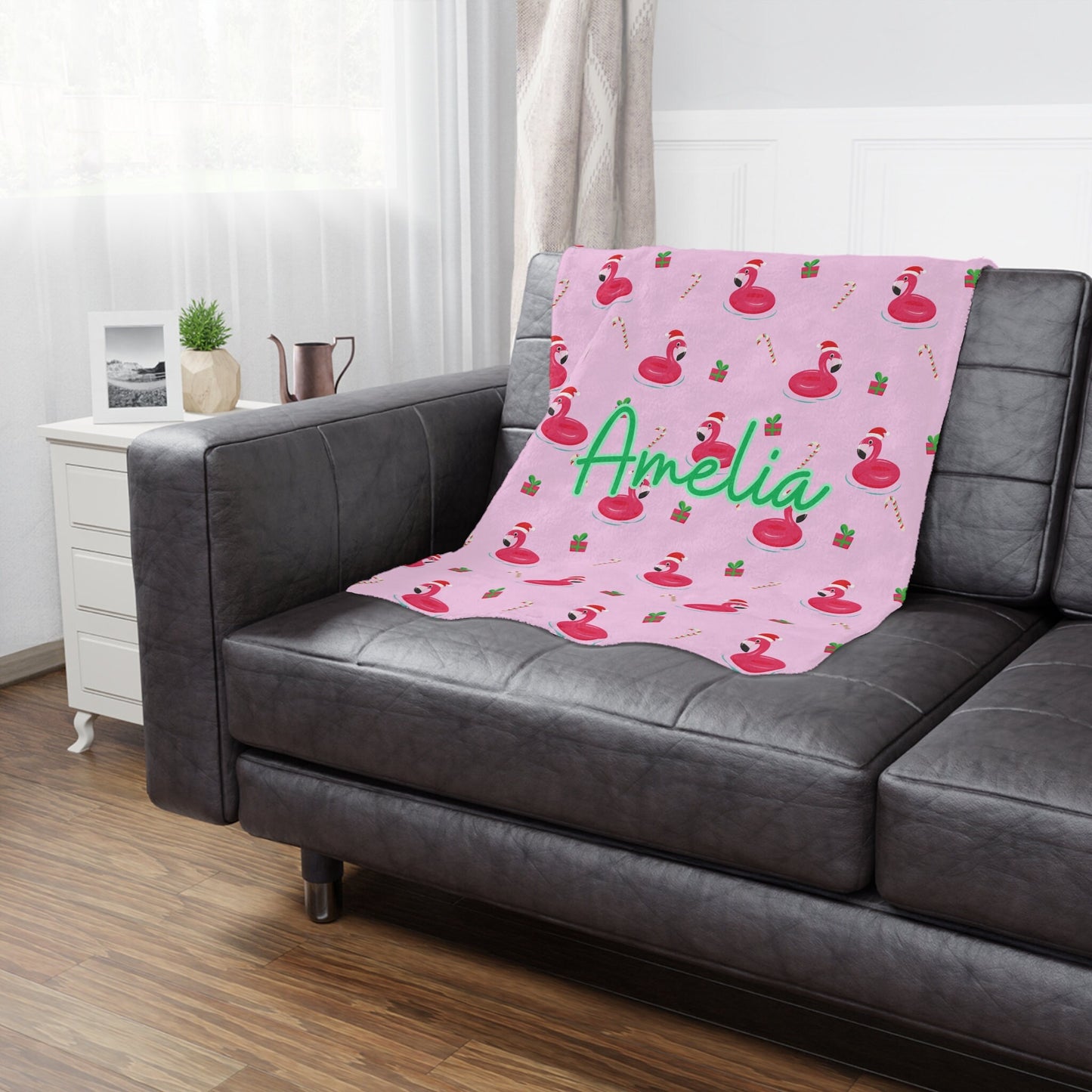 Personalized Flamingo Christmas Blanket